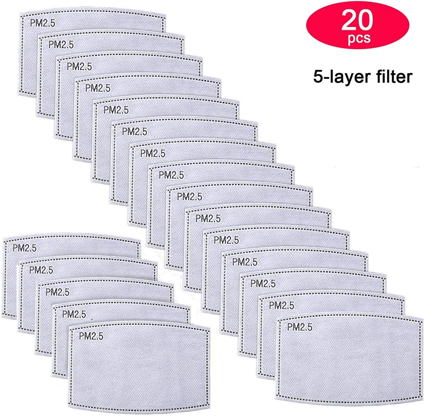 PM2.5 Activated Carbon Filter for Mask - 5 Layers Replaceable Protective Parts Filters for Air Filtration (20 Pack)