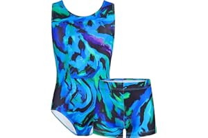 TENVDA Gymnastics Leotards for Girls Sleeveless Kids Dance Tumbling Outfit Matching Shorts Set Age 4-12 Years