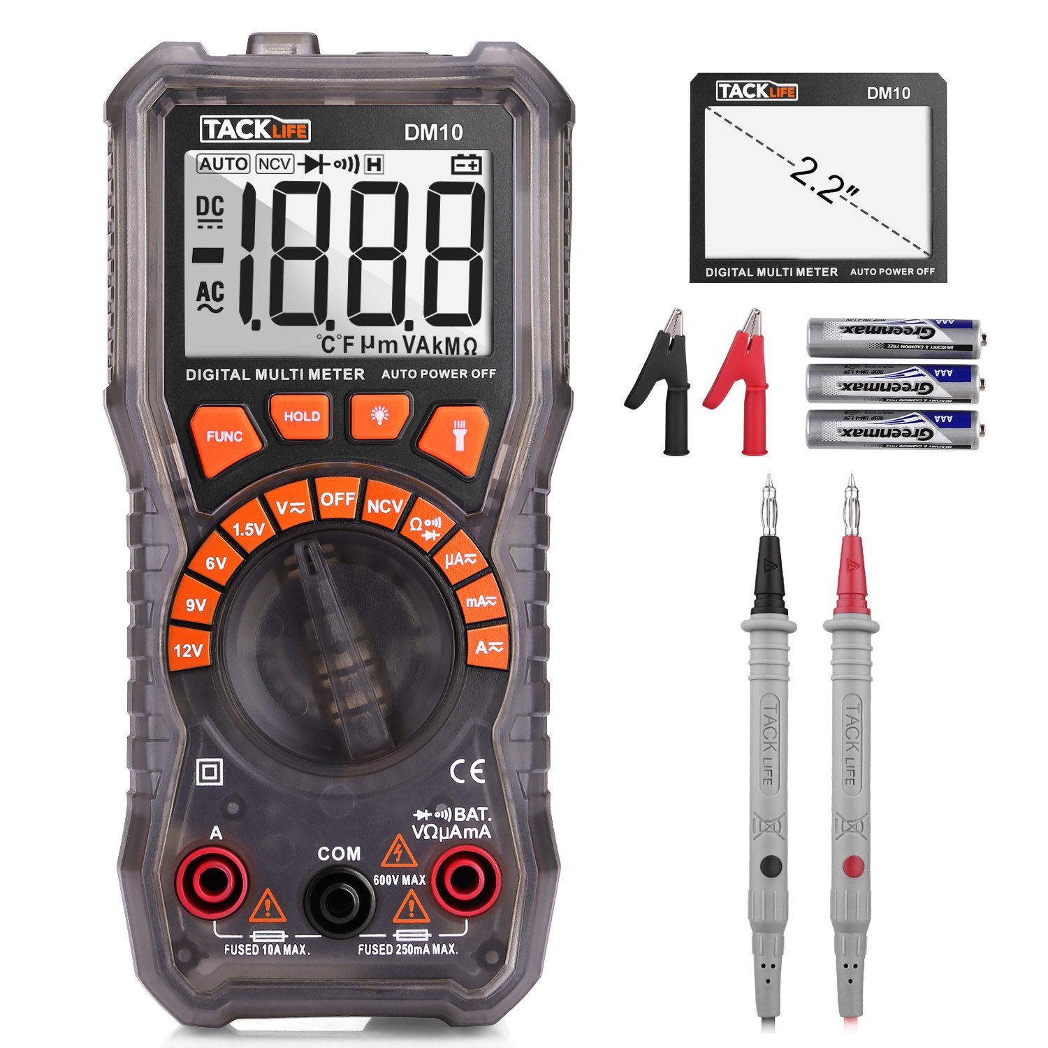 TACKLIFE Multimeter, DM10 Digital Electrical Tester Auto Ranging