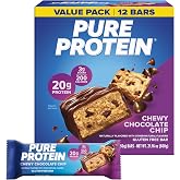 Pure Protein Chewy Chocolate Chip Protein Bars, 20g Protein, 12 Ct | 3g Sugar, 190 Calories, Low Sugar* High Protein Snack, Gluten Free