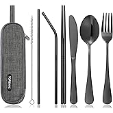 Travel Utensils Set with Case – 8-Piece Reusable Stainless Steel Camping Cutlery Set for Lunchbox, Office, School – Portable
