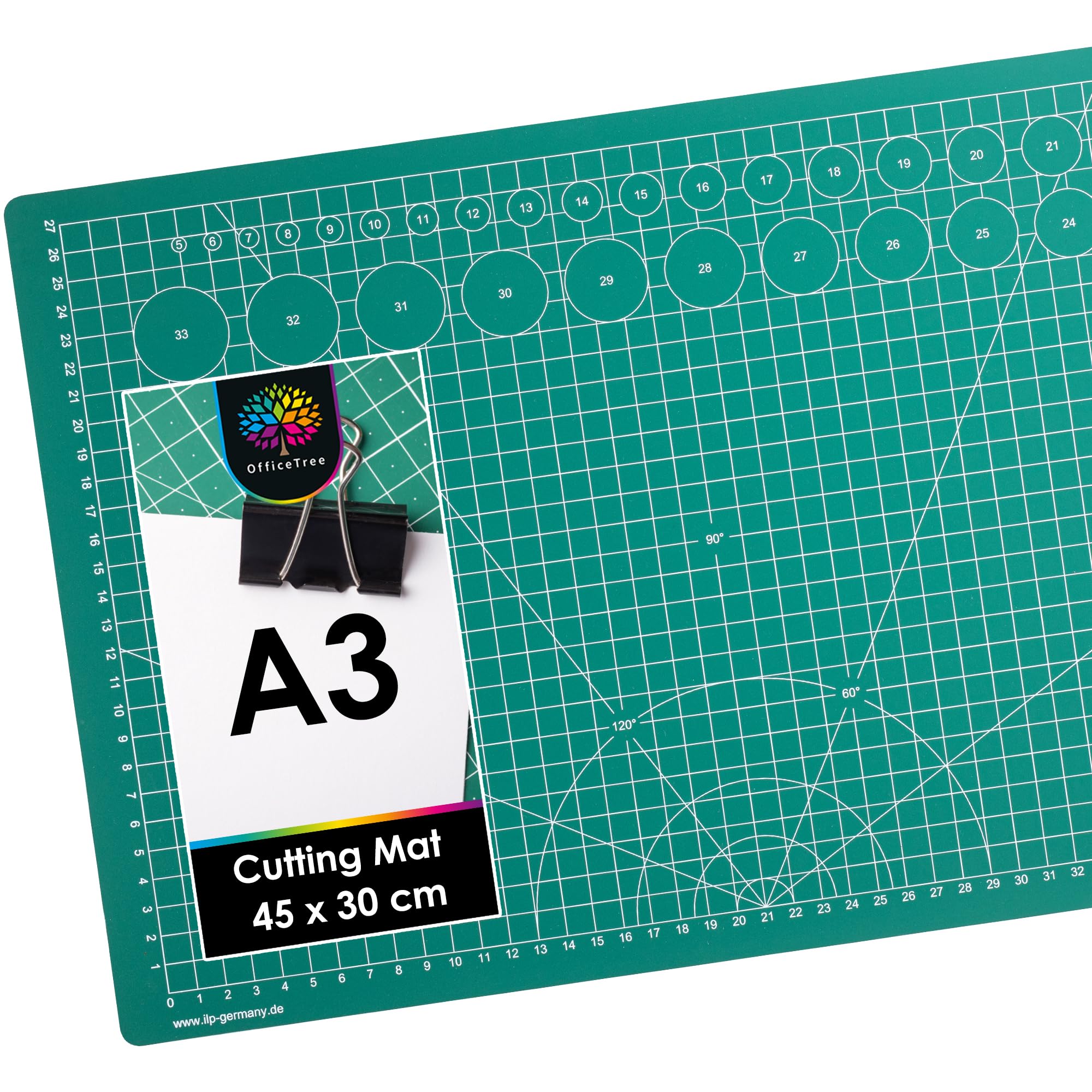 OfficeTree Cutting Mat A3 Self Healing - Green Cutting Board Craft 45 x 30 cm - Double Sided Grid - PVC 3 Layers Quilting for Sewing, Crafting, Modelling, Scrapbooking