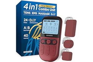 KONGZEE 4 in 1 - D.I.Y & Tens Unit & EMS & Massage Muscle Stimulator, Dual Channel TENS Units Therapy Machine for Pain Relief, FDA Cleared Rechargeable Electronic Pulse Massager,with 12pcs Electrode Pads