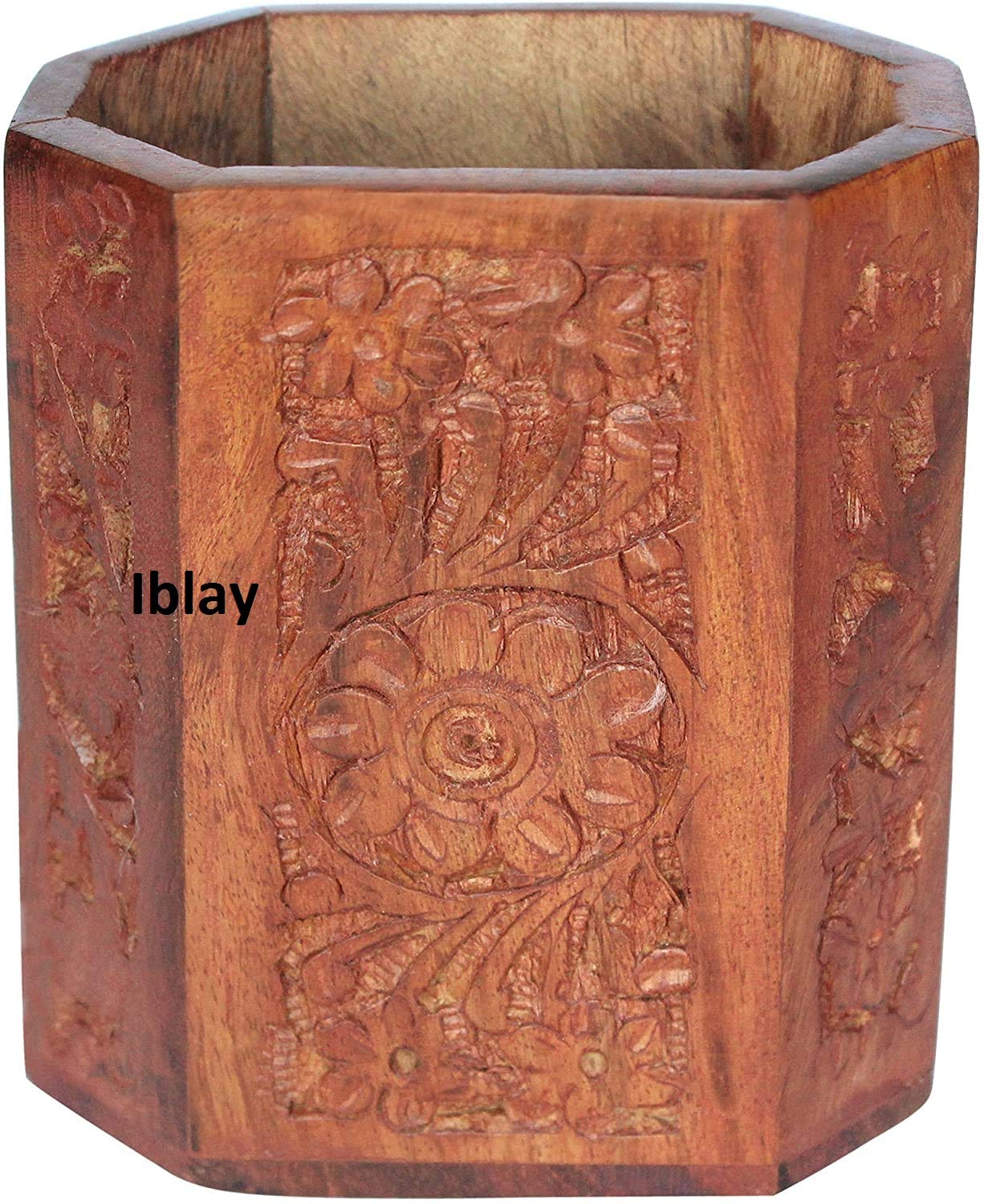 Indian Glance IBLAY Desk Supplies Organizer Mesh Pen Cups/Pencil Holder Wood Unique Design for Desk, Office, and Home Decor Gifts (Floral)