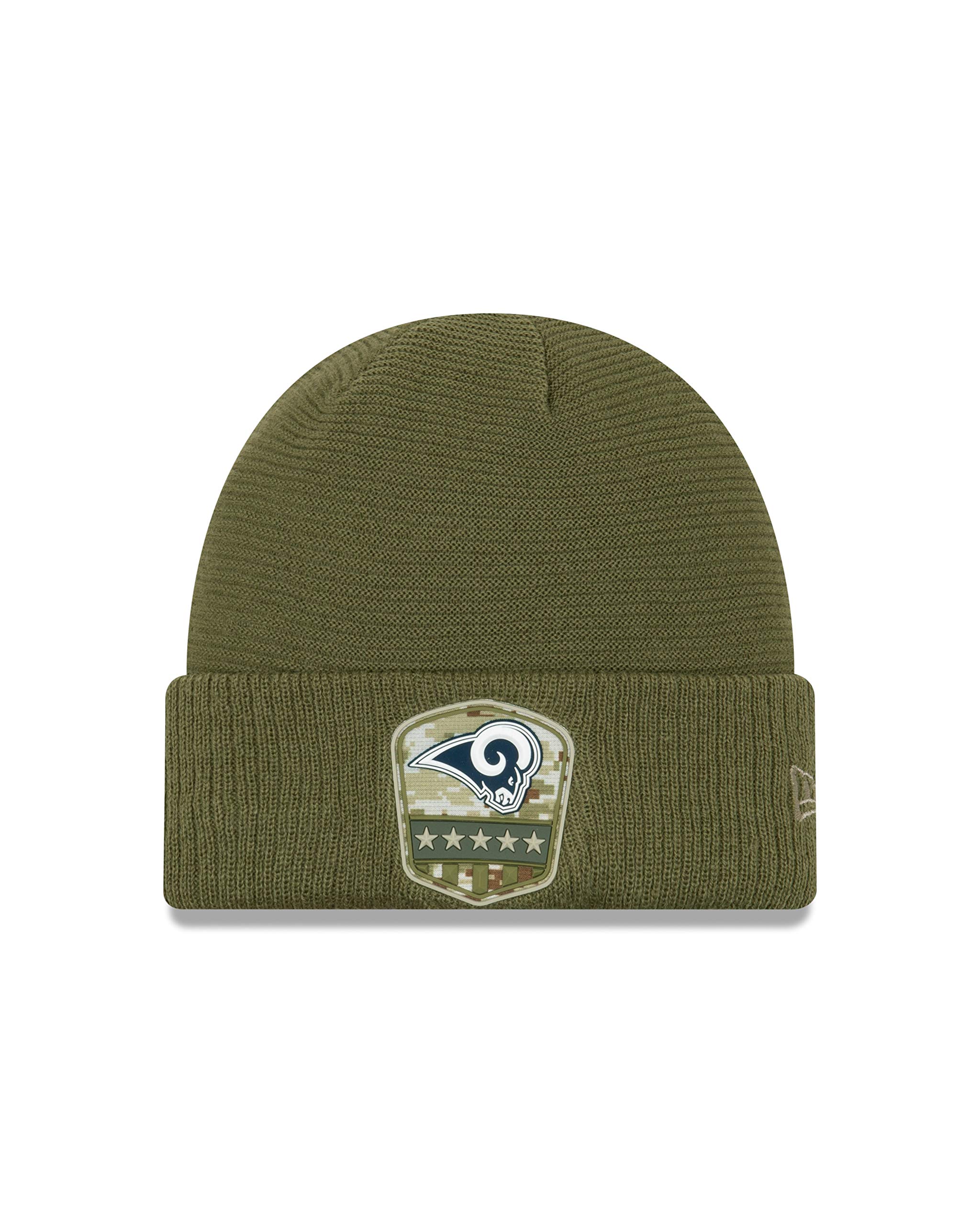 New Era Los Angeles Rams Beanie On Field 2019 Salute to Service Knit Olive - One-Size