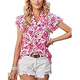 Arach&Cloz Womens Summer Tops Fashion 2023 Ruffle Short Sleeve V Neck Floral Dressy Casual Blouse Shirts