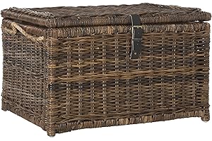 happimess HPM9001B Caden 30" Wicker Storage Trunk, Collapsible for flat storage, Rattan-Sarang Buaya, Coastal for Office, Dorm Room-LivingRoom, Bedroom, Dining Room, Brown