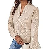 Flamingals Women's Zip Up Textured Casual Jacket Stand Collar Fall Fashion Bomber Jackets for Women 2025 with Zipper