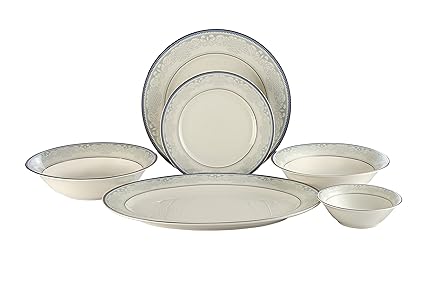 Hitkari Potteries Gold Line Porcelain Dinner Set, 21-Pieces, White (15205)