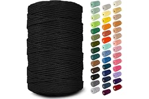 Nook Theory Cotton 3mm Macrame Cord 220 Yards - 4mm 5mm Soft Macrame Rope Perfect for Knots - Supplies for Wall Hangers & Boho Decorations - Cotton String (Black 3mm 220 Yards)