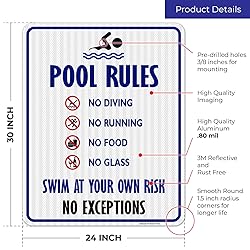 Sigo Signs, Pool Rules Sign, No Diving No Running