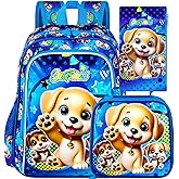 gxtvo 3PCS Kids Dog Backpack, 16" Boys Bookbag with Lunch Box, Water Resistant Elementary Preschool Toddler School Bag