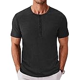COOFANDY Men's Henley Shirts Short Sleeve Fashion Casual T-Shirts Summer Button Basic Tee