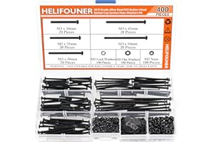 HELIFOUNER 400 Pieces M3 x 30mm /35mm /40mm /45mm /50mm, Button Head Socket Cap Metric Screws Bolts Washers Nuts Kit, 10.9 Grade Alloy Steel, Fully Threaded, Black