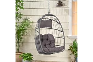 Relyblo Hanging Egg Chair, Indoor Outdoor Swing Egg Basket Chairs with UV Resistant Cushions 350lbs Capacity for Patio Wicker Backyard Balcony Xmas Gift, Without Stand, Dark Gray