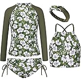 GRACE KARIN Girls Swimsuit Tankini Set Rash Guard Long Sleeve Swimsuit 4 Piece Bathing Suit Swimwear 5-14Y