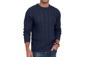 Askdeer Men's Pullover Sweater Cable Knit Chunky Sweater Classic Casual Crewneck Sweaters with Ribbing Edge