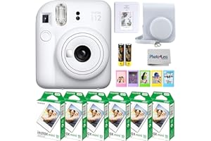 Fujifilm Instax Mini 12 Instant Camera Bundle with Fujifilm Instax Mini Instant Film Value Pack (60 Sheets) with Accessories Including Protective Case, Strap, Photo Album (Clay White)