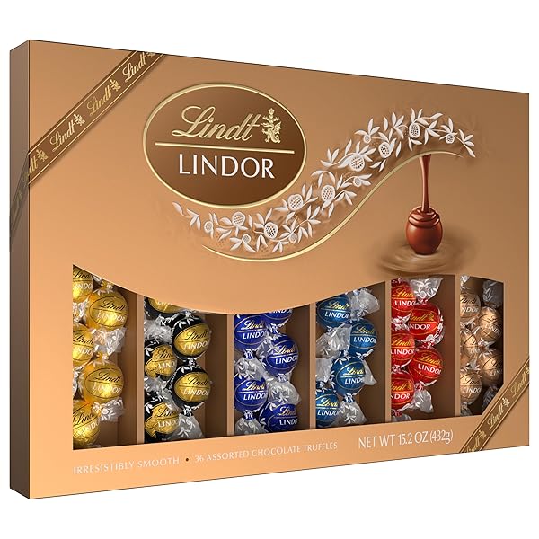LINDT LINDOR DELUXE ASSORTED CHOCOLATE CANDY TRUFFLES GIFT BOX, 15.2 OZ., FULL SIZE