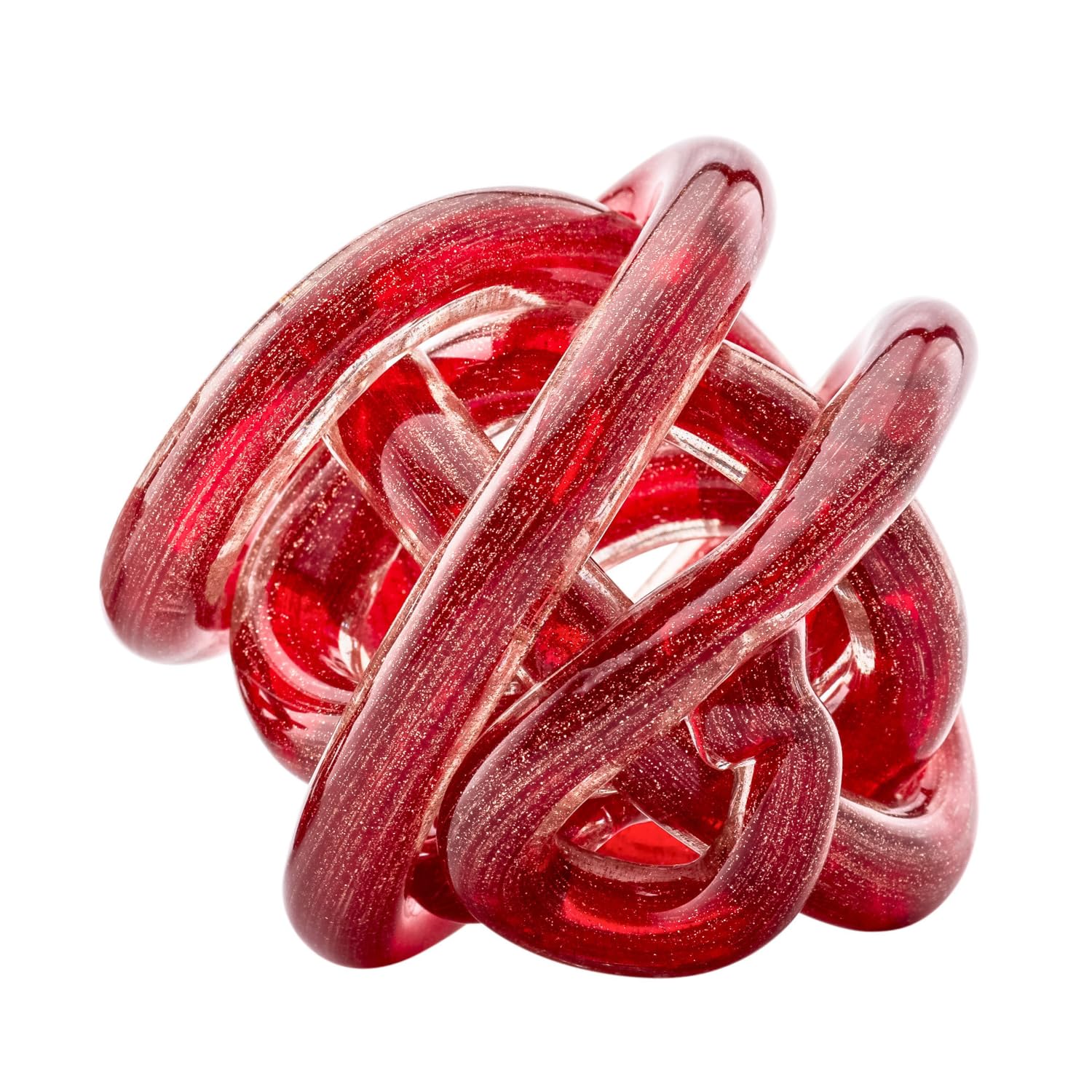 Torre & Tagus Orbit Glass Décor Ball, Handmade Glass Knot Room Decor Home Decor Accent for Decorative Books, Coffee Table, Home Office Desk, Living Room Shelf, 3-inch Diameter, Gold Metallic Red