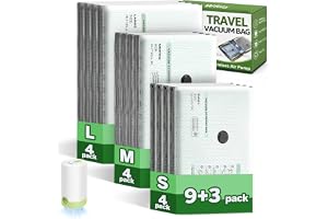 9 Packs Vacuum Bags for Travel with Rechargeable Pump and 3 Extra Bags, 3 Sizes Heavy Duty Vacuum Storage Bags for Clothing, Luggage Packing and Closet Organization