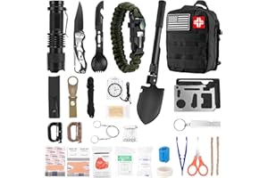 DOZAVI Emergency Survival Kit First Aid Kit, 121Pcs Tactical Gear Camping Gear Emergency Supplies with MOLLE Pouch, Stocking Stuffers for Men Camping Hiking Hunting Outdoor Adventure