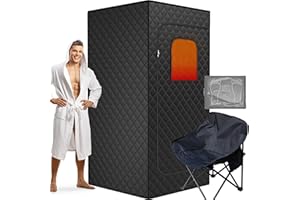 ouluu Infrared Saunas for Home, Portable Dry Sauna with Heating Foot Pad, Infrared Saunas with Big Sauna Chair, 3.2’ x 3.2’ x 6.0’, Black