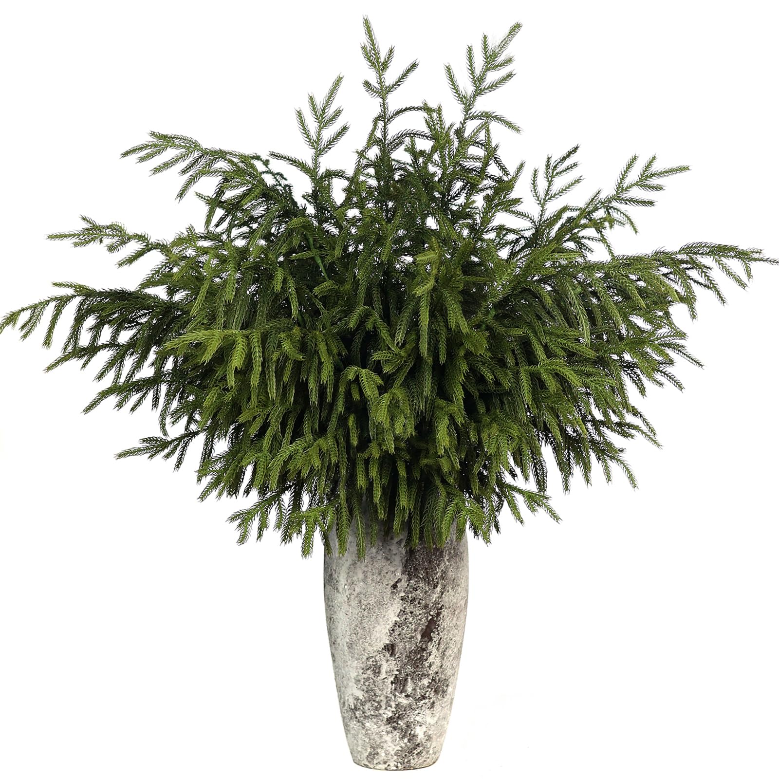 Photo 1 of FOTEEWL Real Touch Norfolk Pine Branch - 36" Artificial Christmas Green Plants Branches Faux Greenery Stem Fake Pine Picks for DIY Crafts Garland Wreath Xmas Indoor Outdoor Home Decor (4 Pcs)