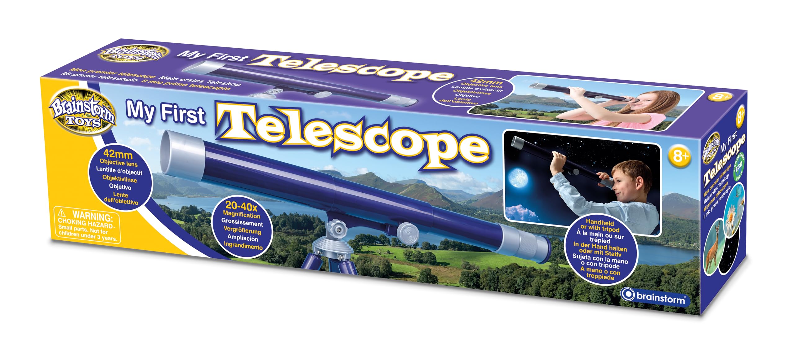 Brainstorm Toys My First Telescope – 20x to 40x Magnification with Lightweight Table-Top Tripod, Perfect Beginner Telescope for Kids, STEM Educational Astronomy Toy
