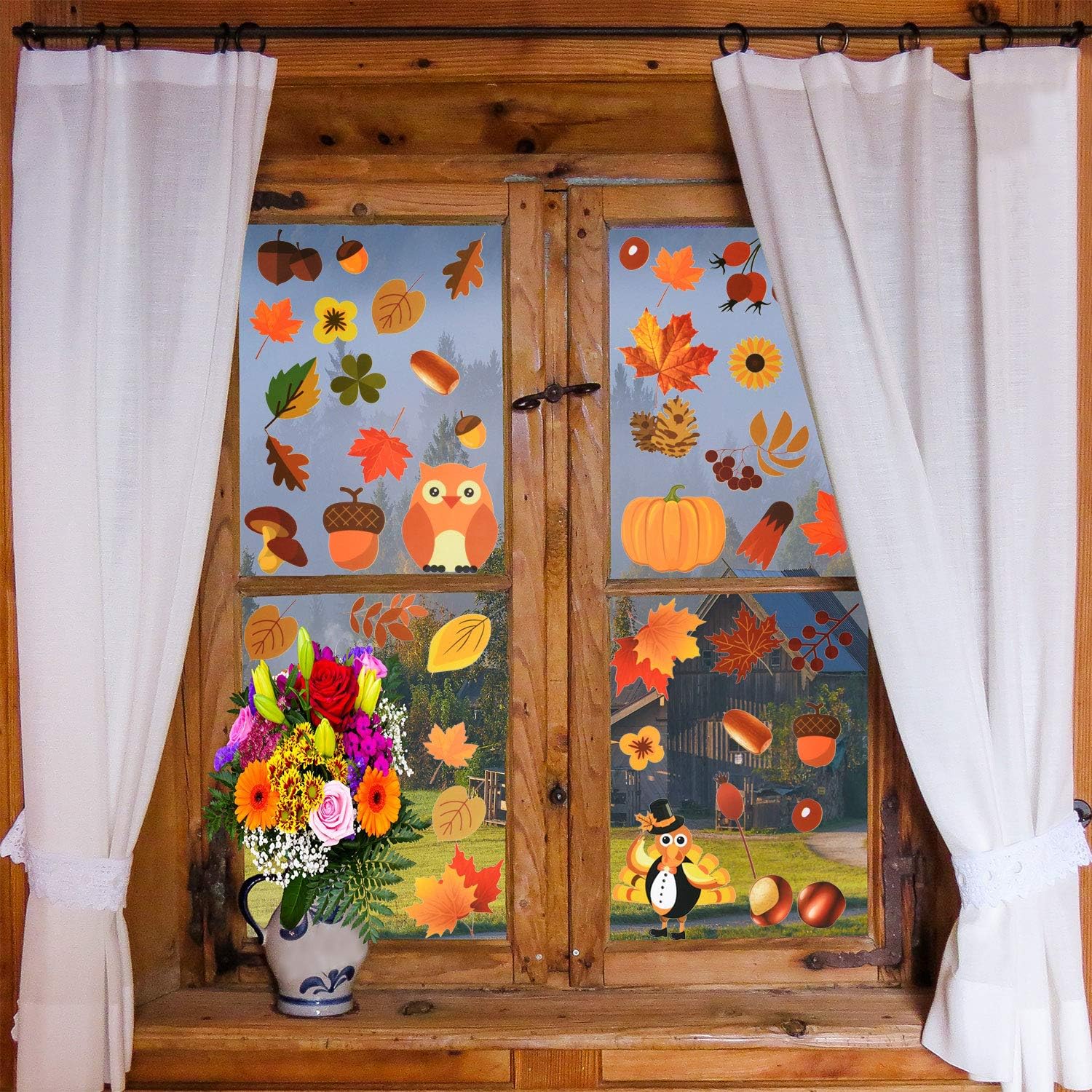Baby 202 Pieces Fall Leaves Window Clings Thanksgiving Turkey Stickers