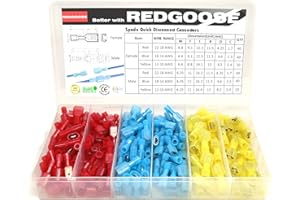 REDGOOSE 200PCS Spade Quick Disconnect Connectors Kit 22-10 AWG Nylon Male and Female Wire Connectors Electrical Insulated Wire Crimp Terminals Assortment Kit
