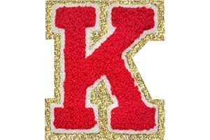 LYVUR Letter Patches Iron on 3Pcs Chenille Letters for Jackets Varsity Letters Patches Letterman Glitter Patches Iron on Letter Red K