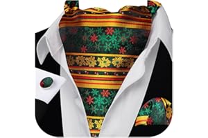 Barry.Wang Mens Chiristmas Ascot Tie Set Cravat Scarf Self Neckties Pocket Square Cufflinks Dress Xmas Party Holiday Festival