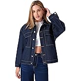 roswear Denim Jacket Coat for Women with Flap Chest Pockets Casual Oversized Jean Jackets