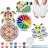 PullCrease 6 Pack Stepping Stone Ceramic Kit for Kids Paint Your Own Plaster Stones Valentine's Day Arts and Crafts Garden Handprint DIY Ceramic Craft Pottery Outdoor Painting Gifts for Kids Ages 4-12