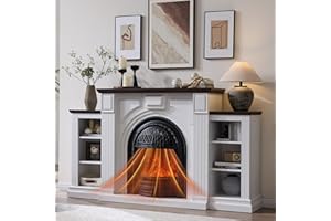 LIDYUK Electric Fireplace with Mantel, 76" Electric Fireplace, Birdcast Fireplaces Entertainment Center TVs Up to 90", Fireplaces TV Stand with 30" Insert Heater with 3D Flame for Living Room, 1400W/750W