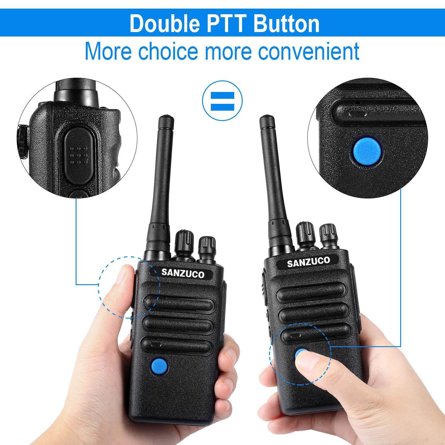 SANZUCO Long Range Rechargeable Two-Way Radios for Adults & 16 Channel Walkie Talkies with Earpiece and Mic Set (Pack of 2)