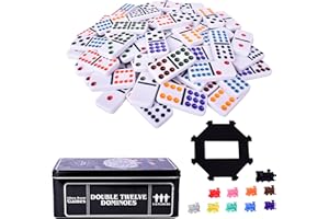 Sunny Days Entertainment Elbow Room Games Double Twelve Dominoes Set with 91 Dominoes, 10 Trains, Starter Piece, Storage Tin – Perfect for Mexican Train, Block, and Draw – for 2-8 Players
