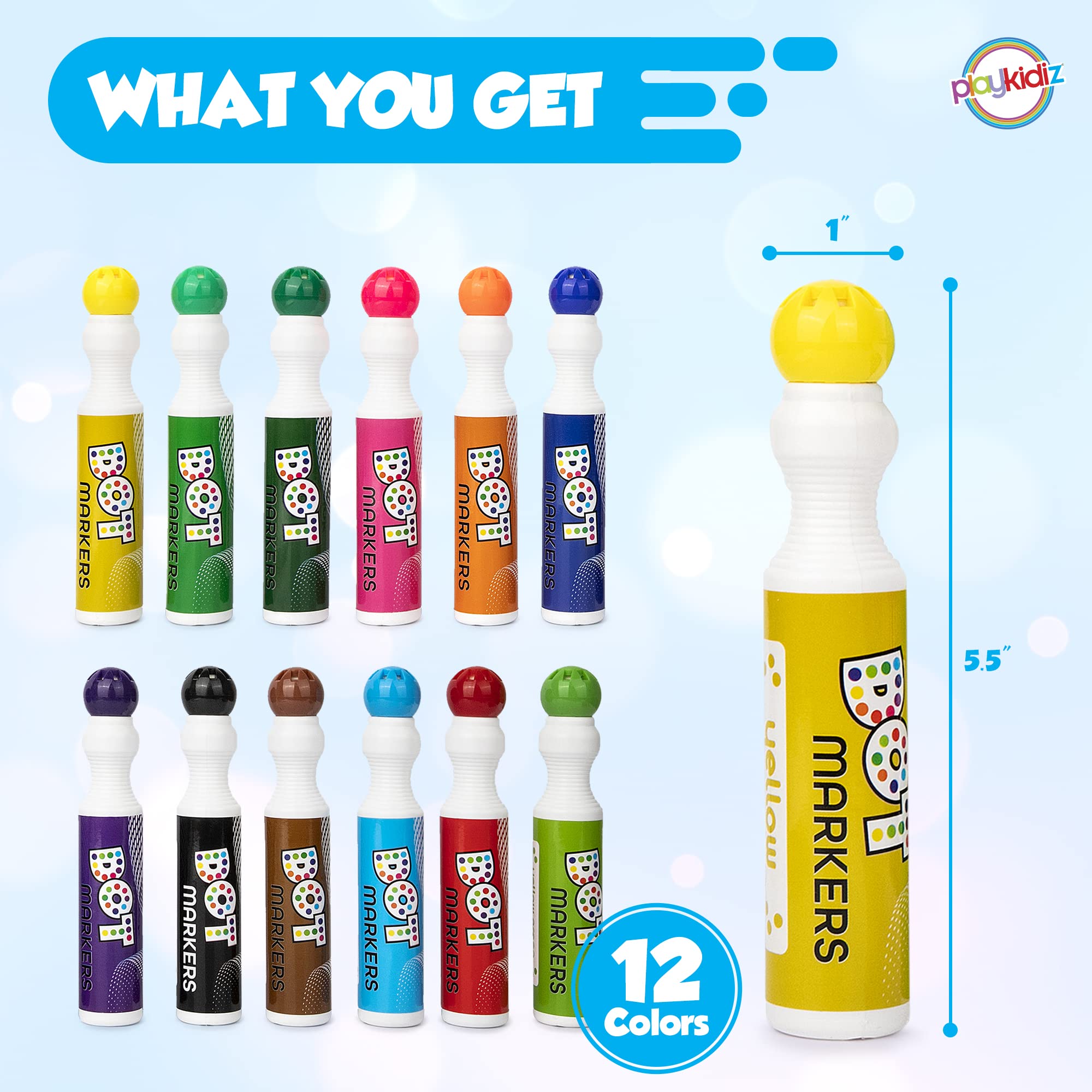 Darice Washable Dot Markers for Toddlers, 12 Colors (40ml 1.35oz) Paint Marker Dot Art Set, Water Based Non-Toxic Bingo Daubers for Kids