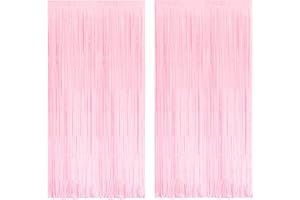 BRAVESHINE Pastel Pink Foil Fringe Curtains Tinsel Backdrop - 2 Pack Photo Booths Party Streamers for Christmas Snowflake Girls Princess Birthdays Baby/Bridal Shower Bachelorette Sweet Bow Decorations