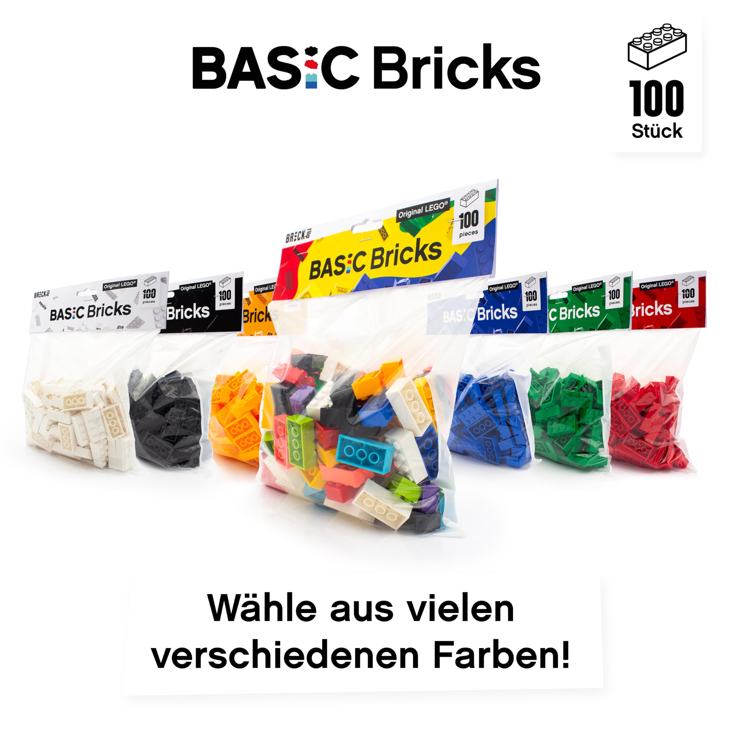 LEGO Steine 2x4 Bunt, 100 Stück - Einzelne LEGO Bausteine XXL, Grundbausteine für Legoplatten und Bausteine Classic Box, 8er Legosteine Classic ab 4 Jahre | Basic Bricks (3001) 5