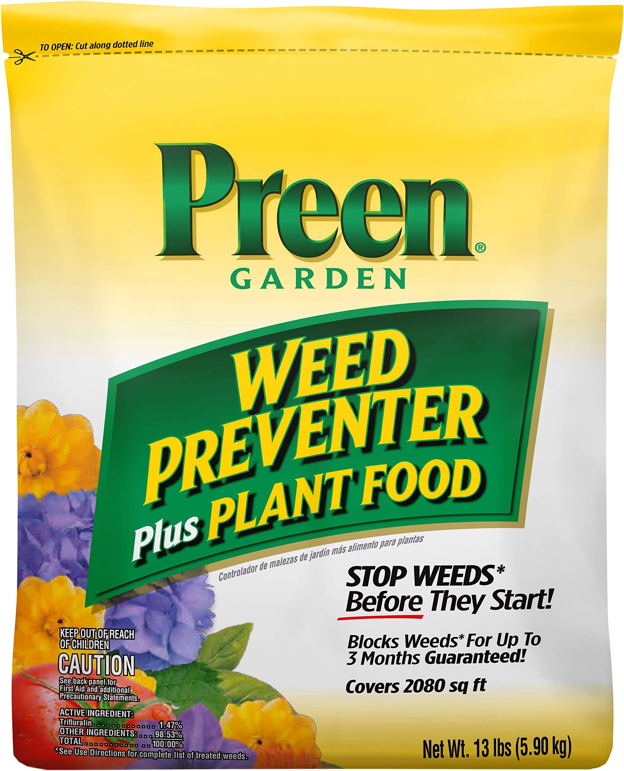 Preen 2164099 Garden Weed Preventer Plant Food, 13 lb. Covers 2,080 sq. ft