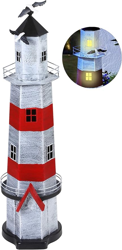 Unbekannt Deko Leuchtturm Aus Metall Mit Teelicheinsatz Handbemalt Hohe Ca 61 Cm Rot Weiss Amazon De Garten
