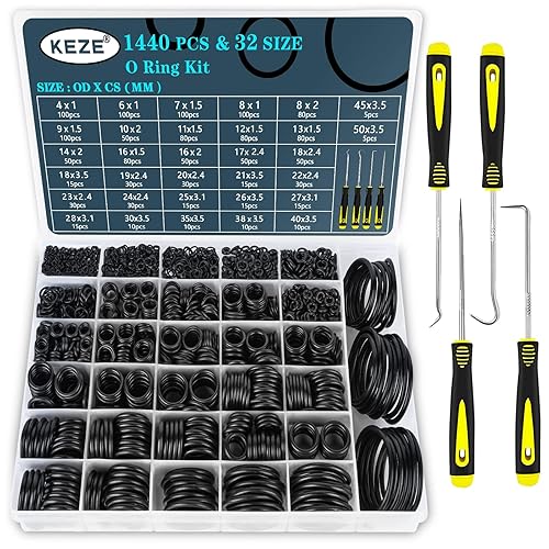 32 Size 1540 Pcs Rubber O Rings Assortment Kit with Pick and Hook