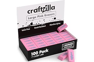 Craftzilla Pink Erasers Bulk 100 Pack - Large Latex- Free Bulk Erasers for Kids, Classroom, and School Supplies - Ideal for Pencils and Drawing - Teacher Supplies - Borradores Escolares