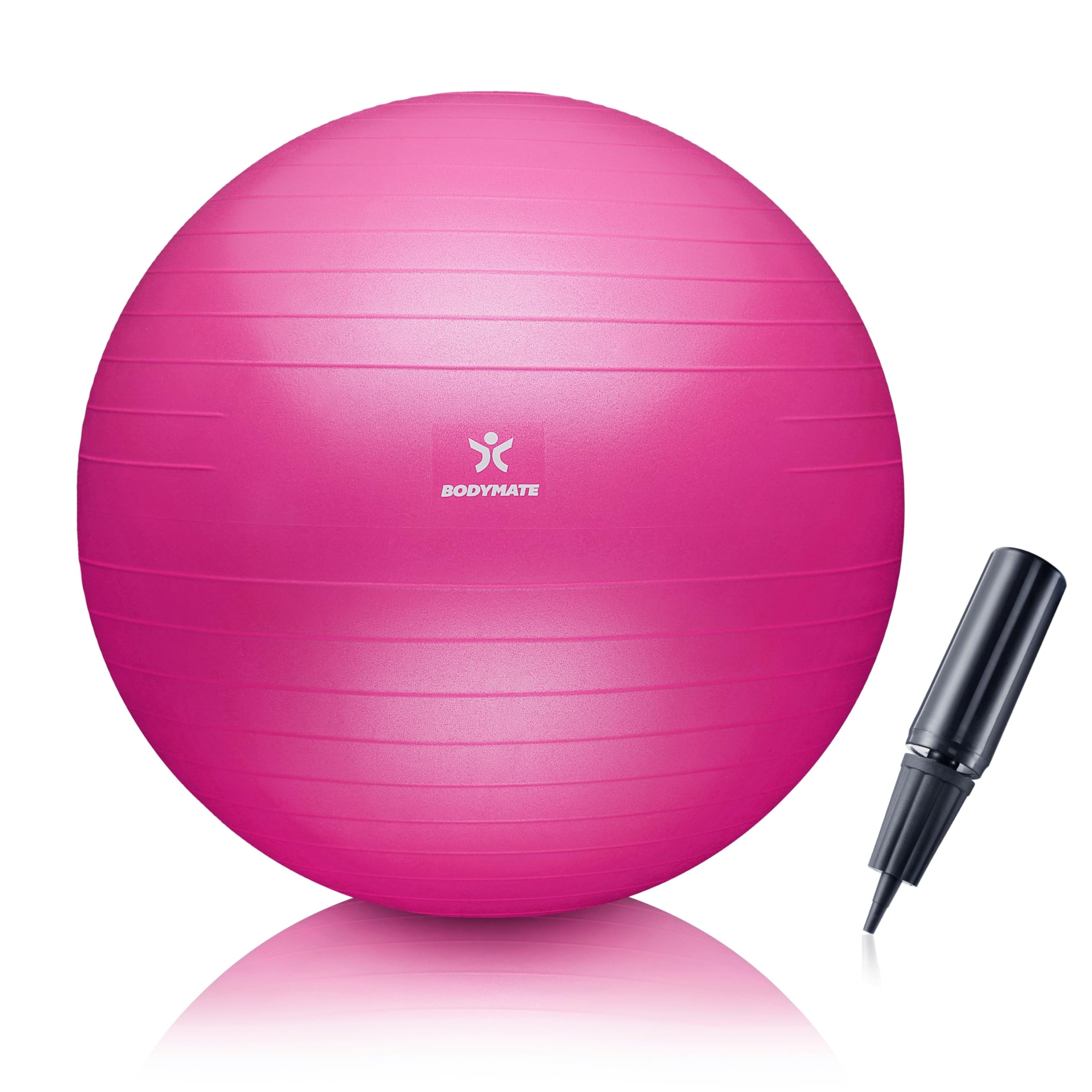 BODYMATE Exercise Ball - E-book with exercise guides included - Gym-quality Swiss balls for fitness, birthing, pregnancy - Air pump included - Anti-Burst - 55cm - Magenta — image 1