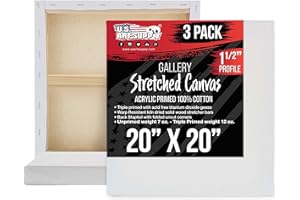 U.S. Art Supply Large Stretched Canvas for Painting 20x20 inch Gallery Depth 1-1/2" Thick, 3-Pack - 12oz Acrylic Gesso Triple Primed, Professional Artist Quality, 100% Cotton - Oil, Pouring Paint