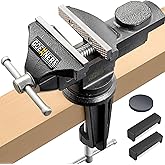 Table Vise or Bench Vise 3.2 Inch, 360&deg; Swivel Clamp-On Vise Portable Home Vice with Large Anvil for Woodworking, Cutting Conduit, Drilling, Metalworking