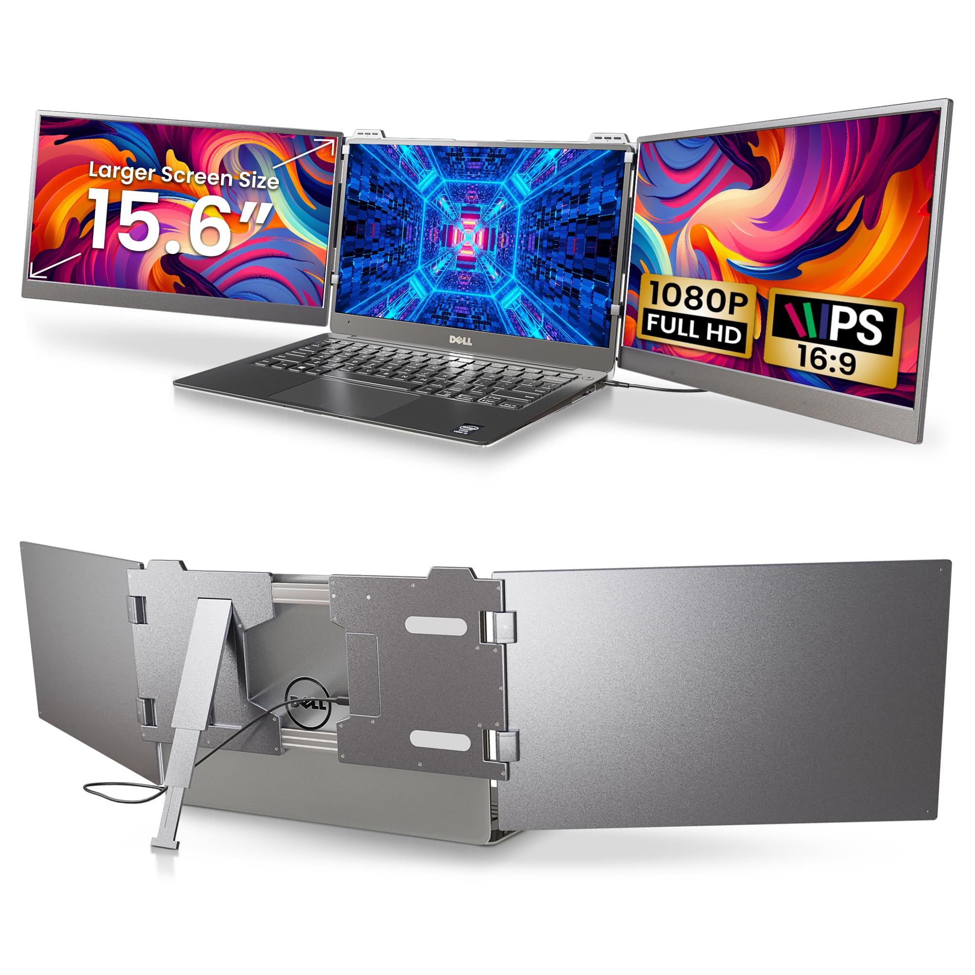 Photo 1 of theo&things Laptop Screen Extender, 15.6" FHD 1080P IPS, Triple Screen, Portable Monitor, Lightweight 3.5lbs, Plug and Play, Multi Monitor Extension for 13.3"-16.1" Laptop MacBook, Wins, Android