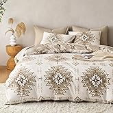 Wake In Cloud - Western Comforter Set, Boho Southwestern Rustic Farmhouse Style with Aztec Geometric Block Pattern, Soft Lightweight Bedding, 3 Pieces, Taupe Beige, Queen Size